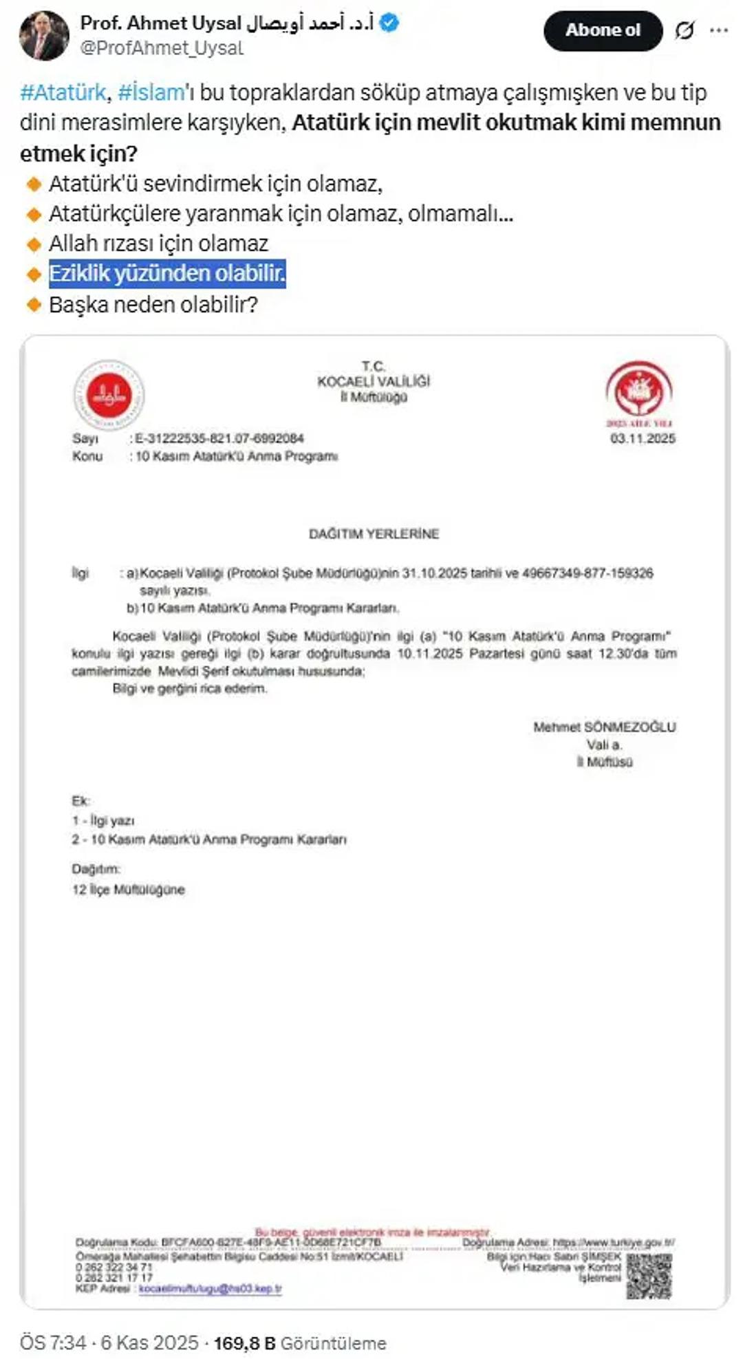 İstanbul Üniversitesi'ndeki bir profesörün tepkisine yol açan 10 Kasım tarihli yorum: Önce paylaşıldı, sonra silindi 3