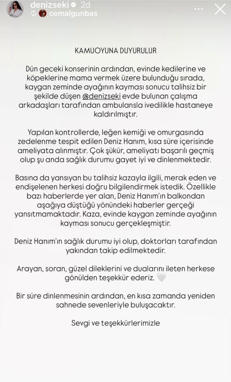 Şarkıcı Deniz Seki evinde düşerek yaralandı! Sağlık durumuyla ilgili açıklama